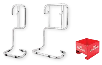 Fire extinguishers mounted on floor stands